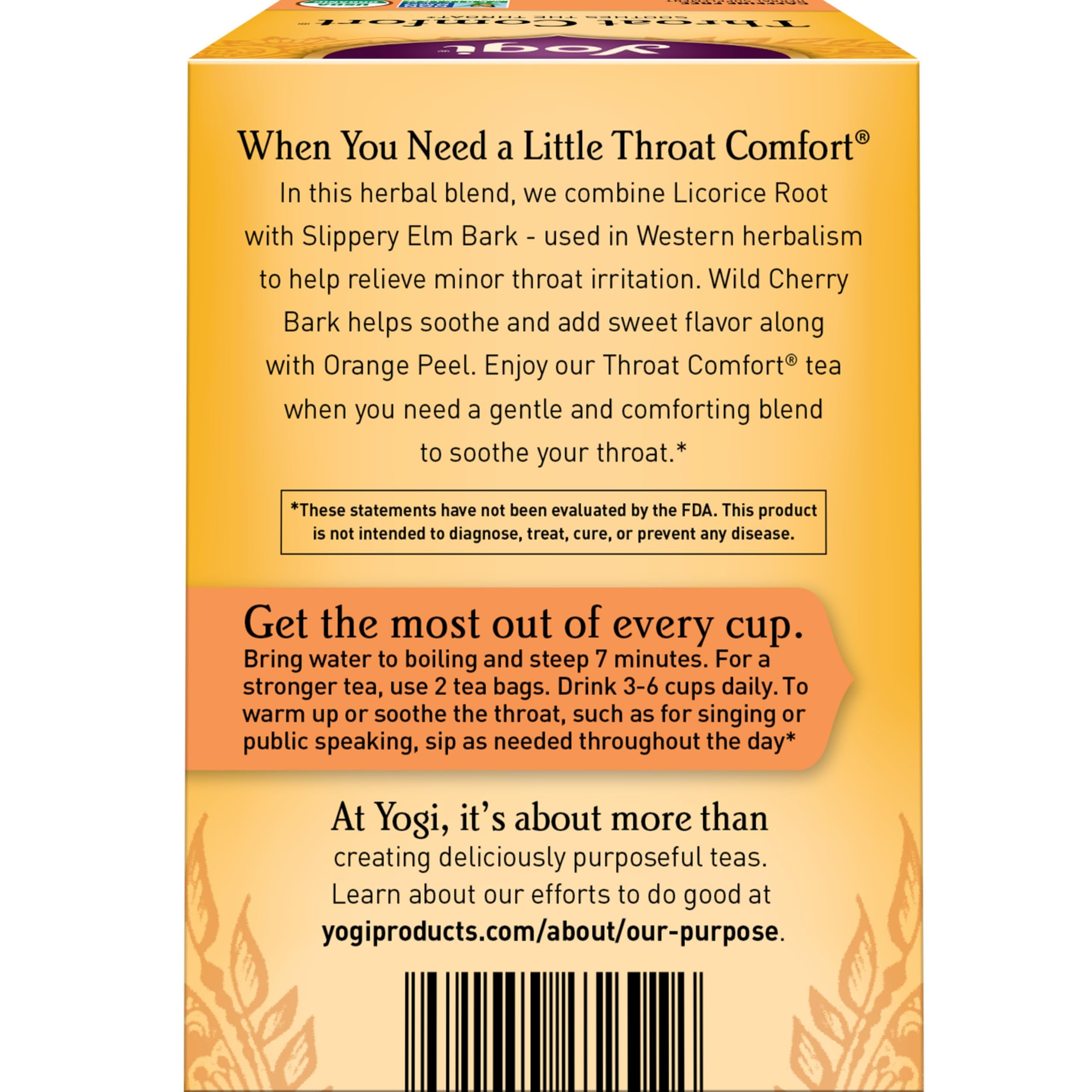 Yogi Tea - Throat Comfort (6 Pack) - Soothes the Throat with Wild Cherry Bark, Licorice Root, Mullein, and Ginger - Caffeine Free - 96 Organic Herbal Tea Bags