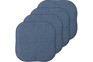 Sweet Home Collection Chair Cushion Memory Foam Pads Honeycomb Pattern Slip Non Skid Rubber Back Rounded Square 16" x 16" Seat Cover, 4 Pack, Alexis Denim