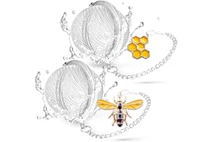 Tea Strainers for Loose Tea, Set of 2 TeaSanavie Stainless Steel Tea Ball, Tea infuser with Honeybee & Beehive Charm