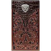 ARIAT Men’s Tooled Oak Front & Gator Print Top Shield Leather Rodeo Wallet