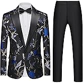 Mens Suits Slim Fit 2 Piece Formal Tuxedo Suits Blazer Pants with Bow Tie for Wedding Prom