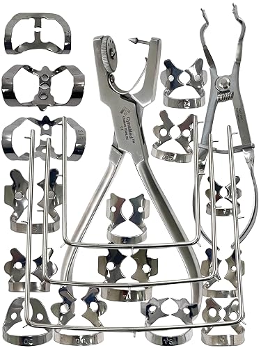 Rubber Dam Starter Kit For Dental Work - 18 Pcs With Frame, Punch, Clamps