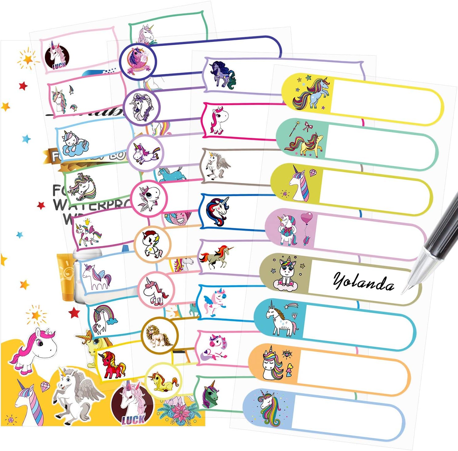 Baby Bottle Labels, Tinabless Self-Laminating, Waterproof Write-On Name Stickers for Daycare, School, Travel, Assorted Sizes & Colors, Pack of 88