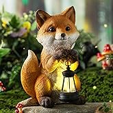 Thyle Solar Power Fox Statue for Garden Decor with Lantern Garden Statue for Outdoor Patio Porch Lawn Yard Fox Sculpture Christmas Gardening Gifts for Women Mom Grandma Oudside Indoor Shelf Decoration