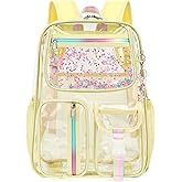 Bevkois Clear Backpack for Girls Women, School Bookbag Heavy Duty See Through Backpacks (Light Yellow)