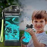 Ammonite Dinosaur Water Bottle for Kids with 3D Glowing LED Light - 14 OZ Tritan BPA Free - Creative Ideal Travel Cup Dinosaur Jurassic Gift for School Kid Boy Child Holiday Camping Picnic