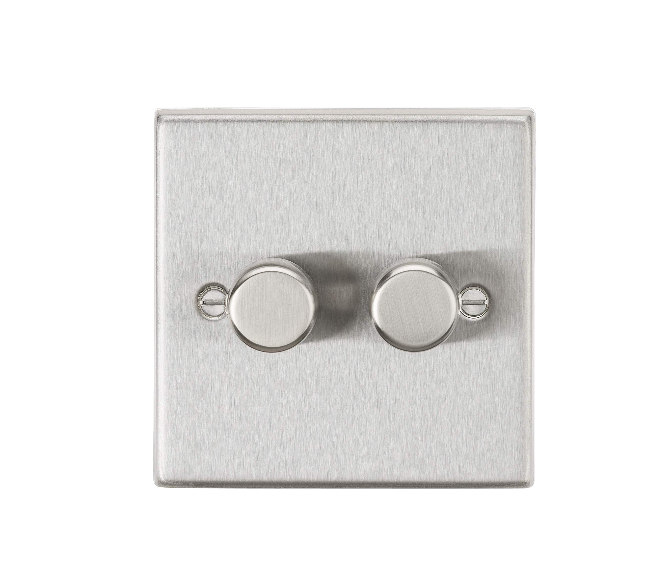 Knightsbridge 2G 2 way 10-200W (5-150W LED) trailing edge dimmer - Square Edge Brushed Chrome CS2182BC