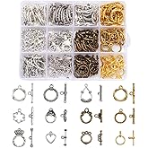 Beadthoven 120 Set 12 Style Tibetan Jewelry Toggle Clasps T-Bar Closure Clasps Fastener Hook Toggle Connectors for Necklace Bracelet Jewelry Making Findings Antique Silver Bronze Gold