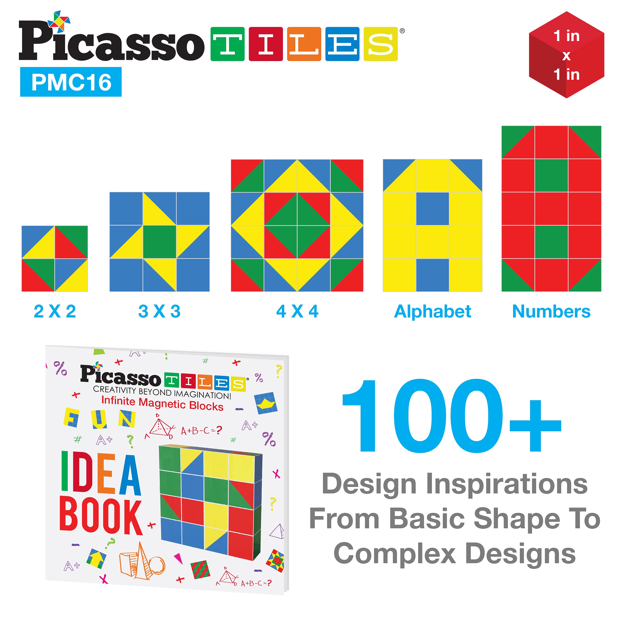 Picasso Cubes 16 Piece Magnetic Puzzle Game Magic Cube Puzzles Brain Teaser Set Kids Toy Magnet Pattern Block Matching Toys with Free Ideabook 100+ Inspirations Included STEM Learning Early Education