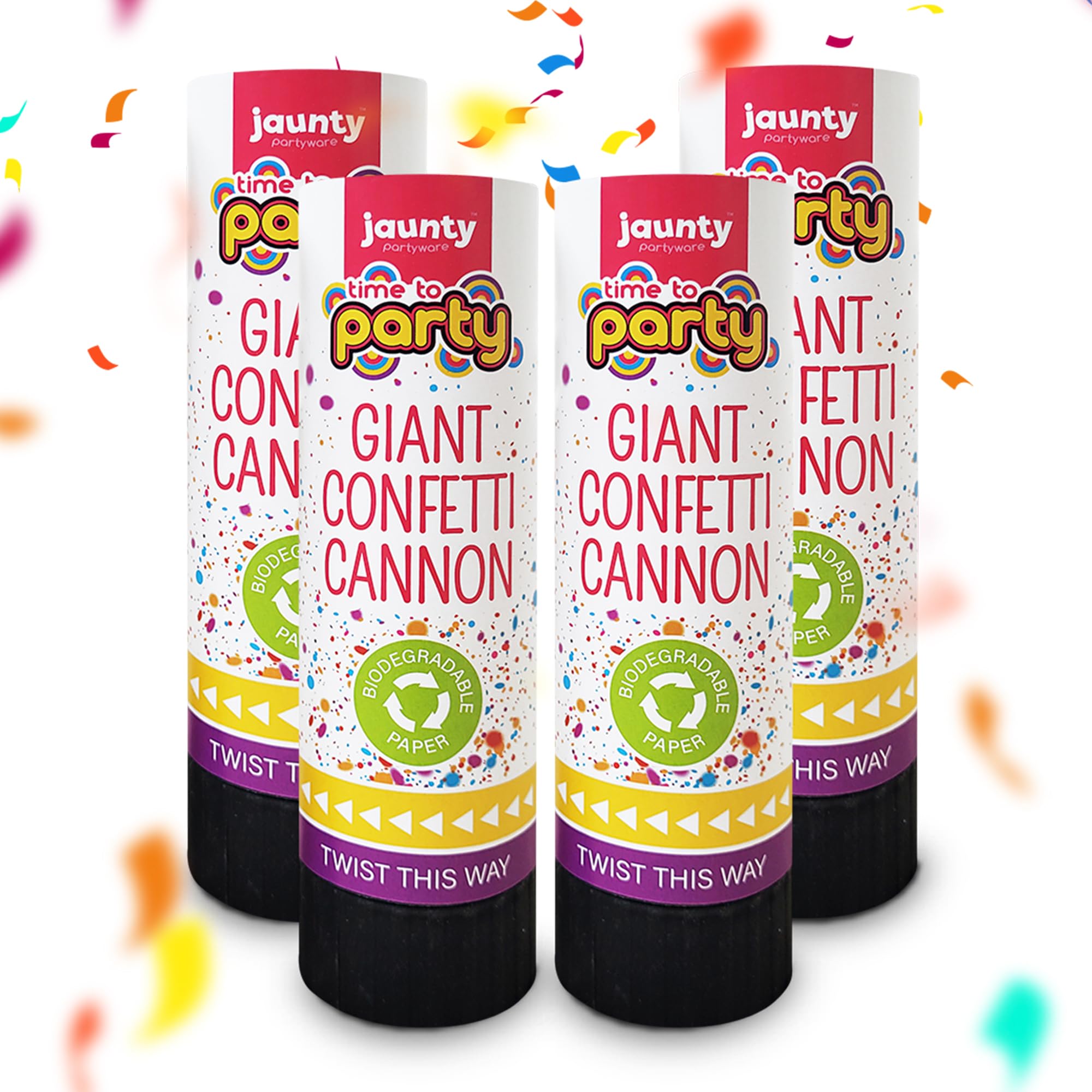 SOL 4pk Confetti Cannons Large - Giant Party Poppers Paper Cannon - Multicolour Papers Mix for Weddings, Birthdays, New Year's Eve, and Celebrations - Safe, Easy to Use, Perfect for Photos and Videos