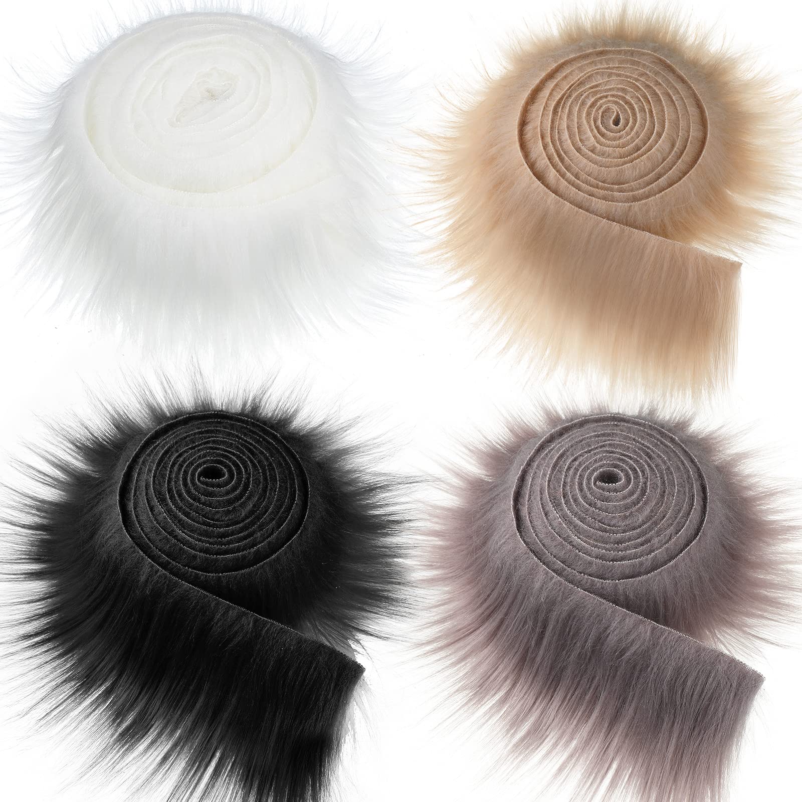 Photo 1 of 4 Pieces Faux Fox Fur Fabric Shaggy Fur Patches Fabric Trim Ribbon Chair Cover Seat Cushion Pad Supplies for DIY Craft Costume Decoration(Black, Khaki, Grey, White)