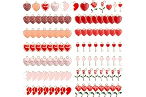 CIEOVO 96 Pieces Valentine's Day Charms Pendants Glitter Heart Rose Shape Enamel Pendants Mini Alloy Charms DIY Pendants for Valentine's Day DIY Crafts Necklace Bracelet Earring Jewelry Making