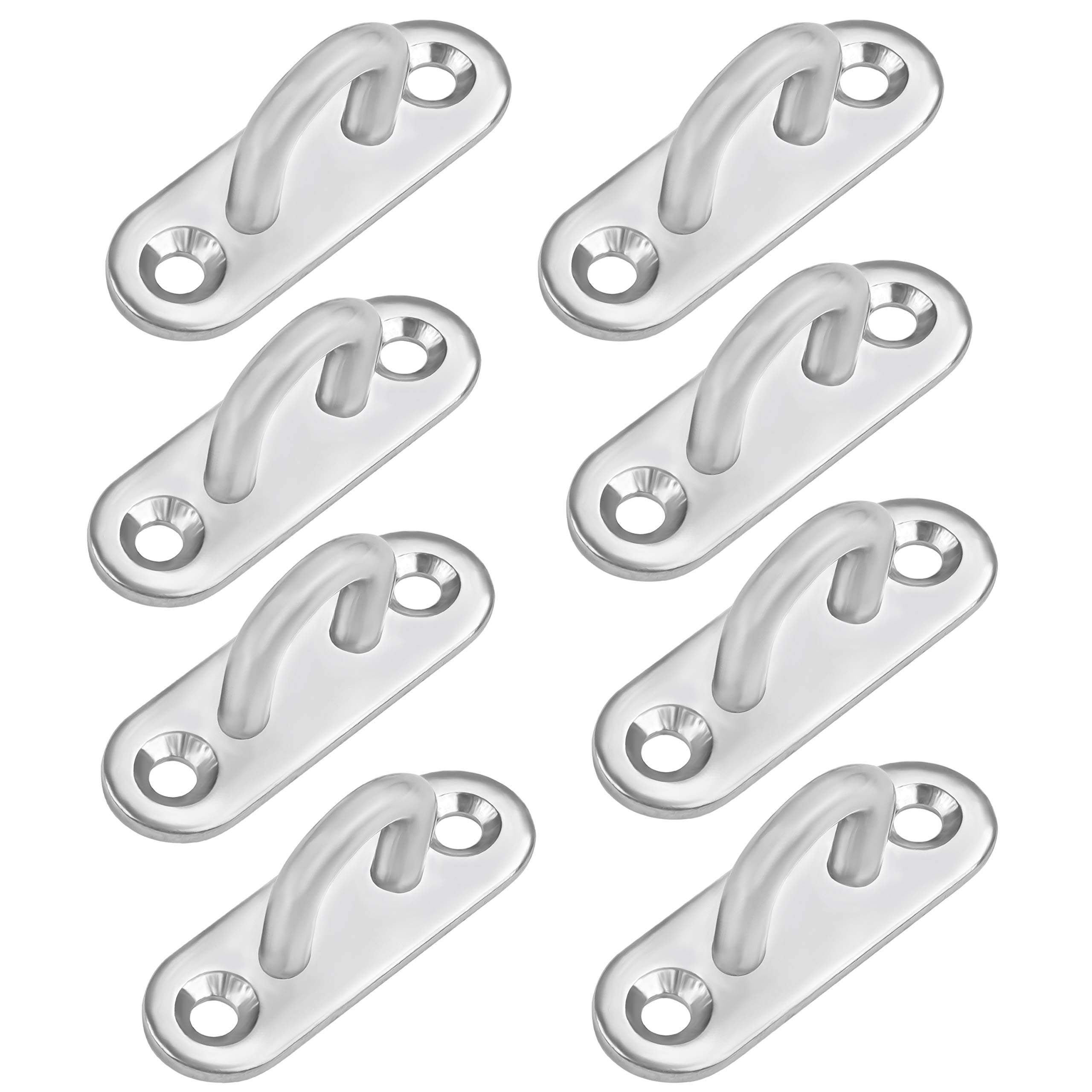 BELLE VOUS M5 Stainless Steel Pad Eye Plate Hooks (8 Pack) - Heavy Duty U-Shaped Wall/Ceiling Mount Rectangle Staple Hook (50 x 17mm) - Holds up to 40kg - Hardware Ring Hooks for Hanging