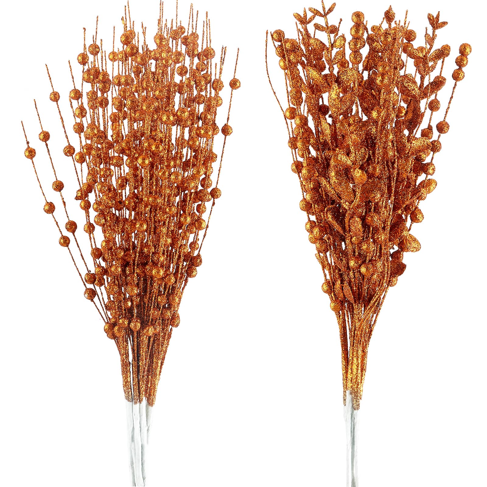 CristBest 24-Pack Christmas Tree Picks Ornaments, Artificial Glitter Berry Stem Glittery Twigs Ornaments for Christmas Tree Decorations, Small Vase, Holiday, Wedding, Party Decorations (Orange)