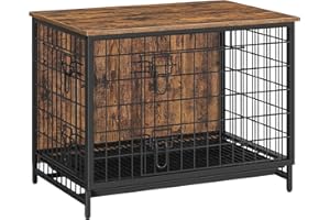 ALLOSWELL Dog Crate Furniture, 31.5" Wooden Dog Crate End Table, Dog Furniture with Removable Tray, Indoor Dog Kennel, Double Door Dog Cage for Small/Medium/Large Dogs, Rustic Brown DCHR0201