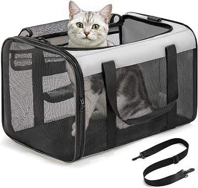 Conlun Cat Carrier Bag Soft-Sided Pet Carrier 4-Sided Mesh Grey M