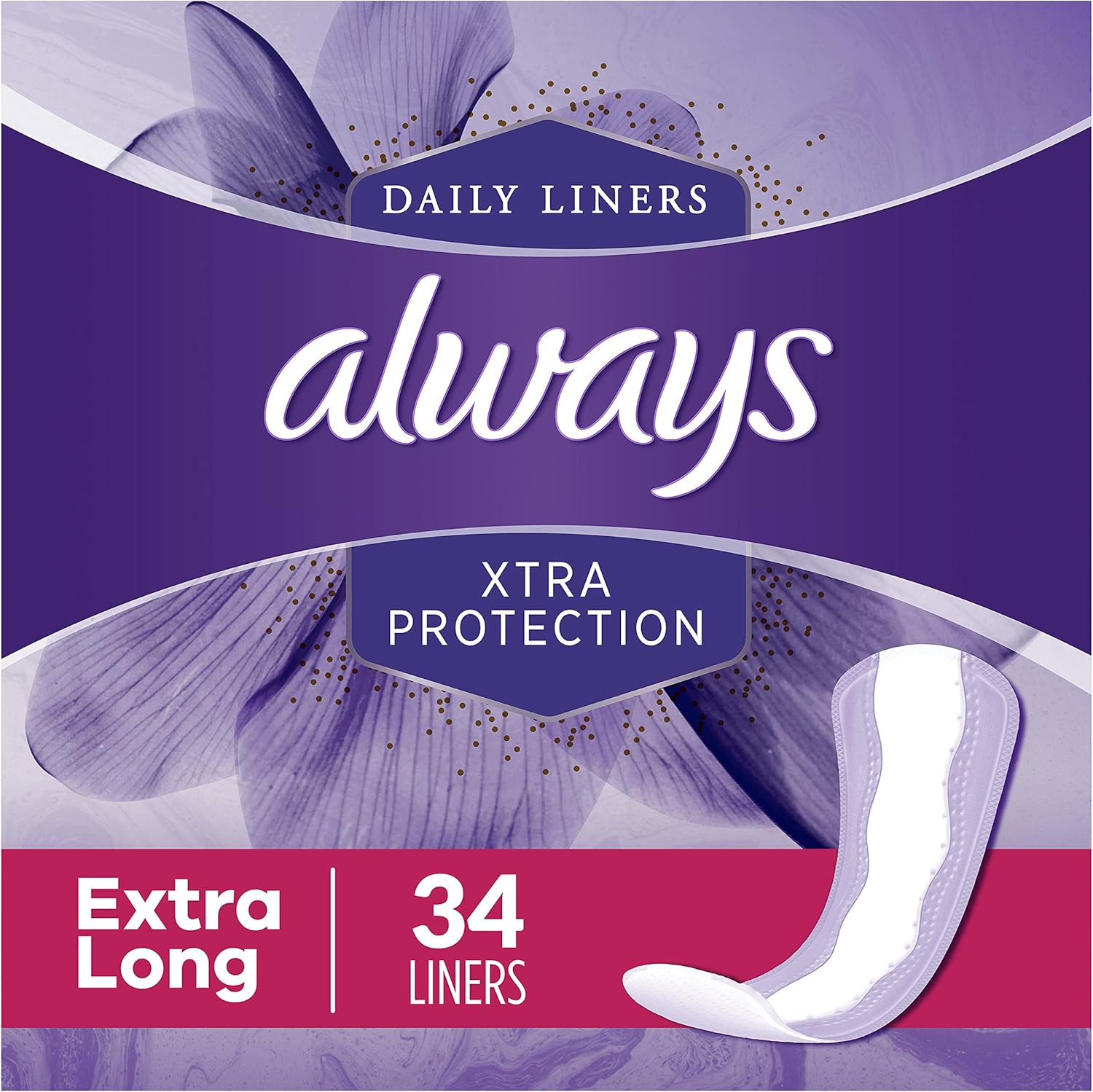 Always Xtra Protection Daily Feminine Panty Liners for Women, Extra Long, Unscented, 34 Count - Pack of 6 (204 Total Count): Health & Personal Care