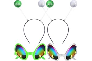 Goenb 2 Pairs Alien Headband and Glasses, Alien Antenna Headband for Adult Women Space Theme Costume for Halloween Dress Up