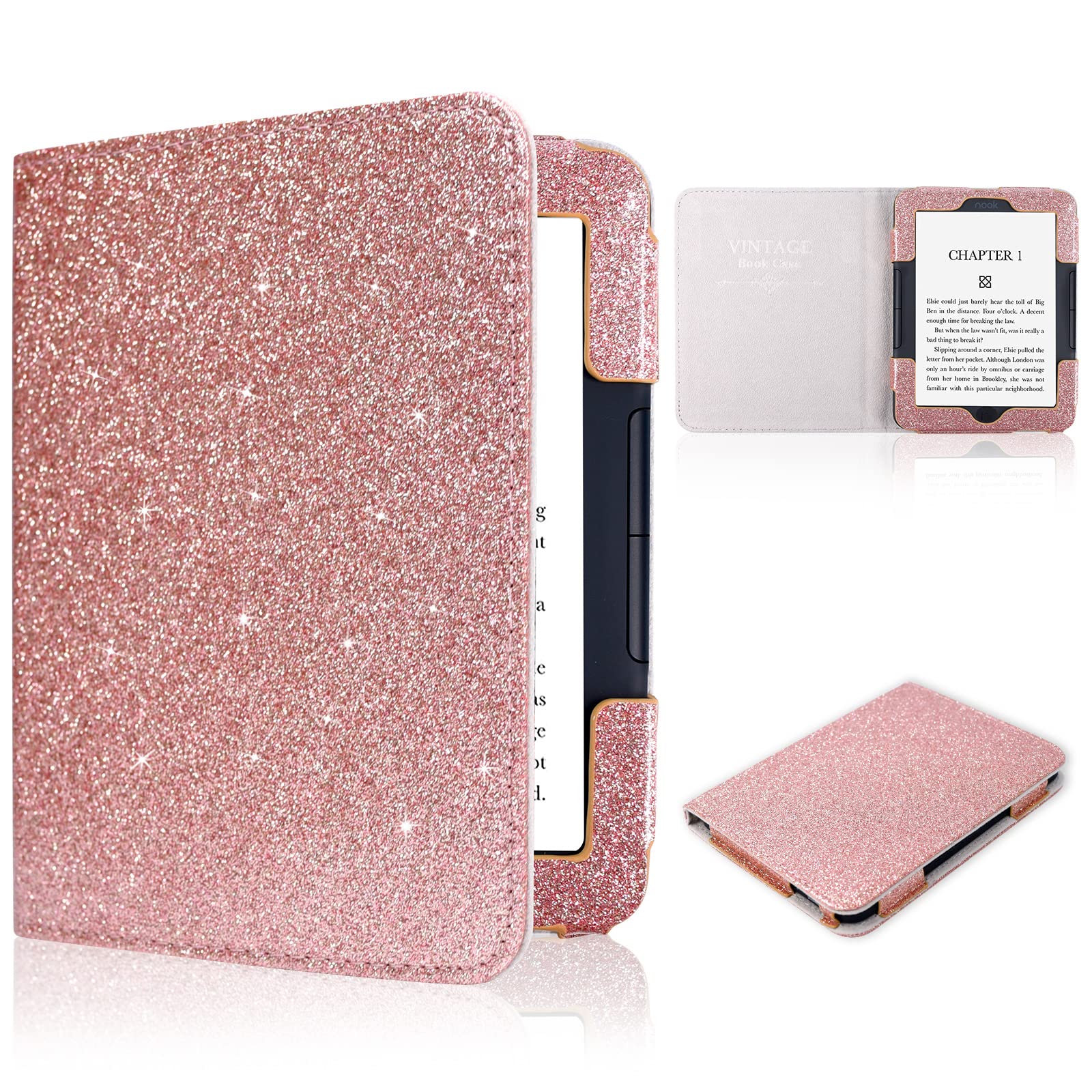 ACdream Case for Nook GlowLight 4 2021 / Nook GlowLight 4e 2022, Folio Premium PU Leather Ereader Cover with Magnet Closure, Glitter Rose