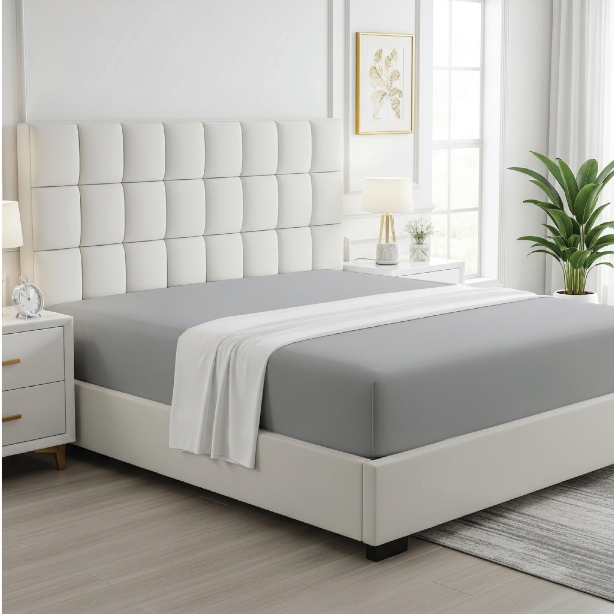 Ev Dekor Fitted Sheet King, Grey - Deep Pocket Bedsheet 12inch (30 cm) – 100% Egyptian Cotton 300TC Soft Brushed Fabric - Shrinkage and Fade Resistant - Bottom Double Bed Fitted Sheets