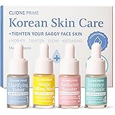 Korean Skin Care Set For Women - Gift For Women Korean Anti Aging Skin Care Products Lifting, Firmness & Hydration Essence, Mask, Booster & Ampoule Set for Radiant Smooth Looking Skin