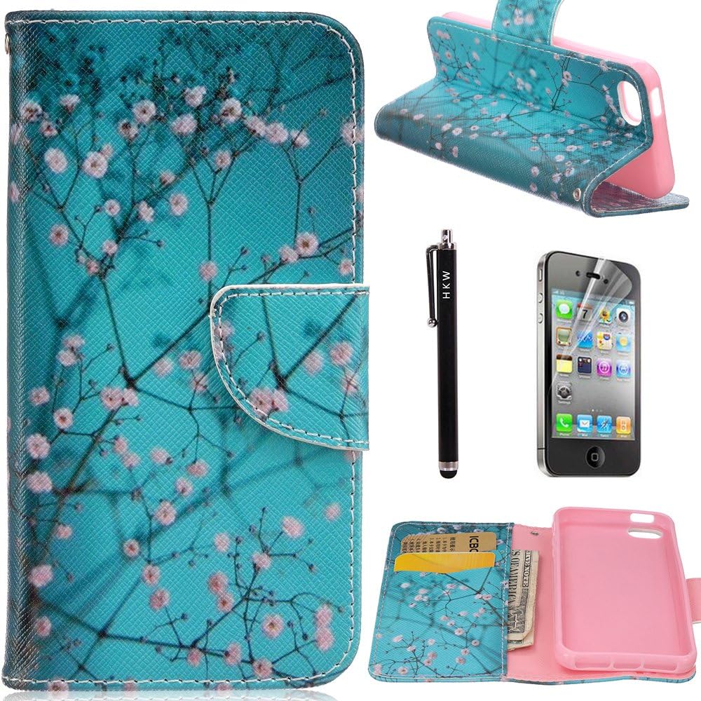 iPhone SE Case,iPhone 5/5s/SE Case Wallet,HKW (TM) Plum Blossom Premium PU Leather Flip Pouch Magnetic Closure Protective wallet Case Cover with Kickstand Stand for iPhone 5/5S/SE/5SE (MA1132)