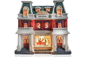 VCUTEKA Ceramic Christmas Village House with LED Lights, Post Office Themed Lighted Christmas Gingerbread House Decorations Indoor for Xmas Mantel, Desk, Tabletop Holiday Decor