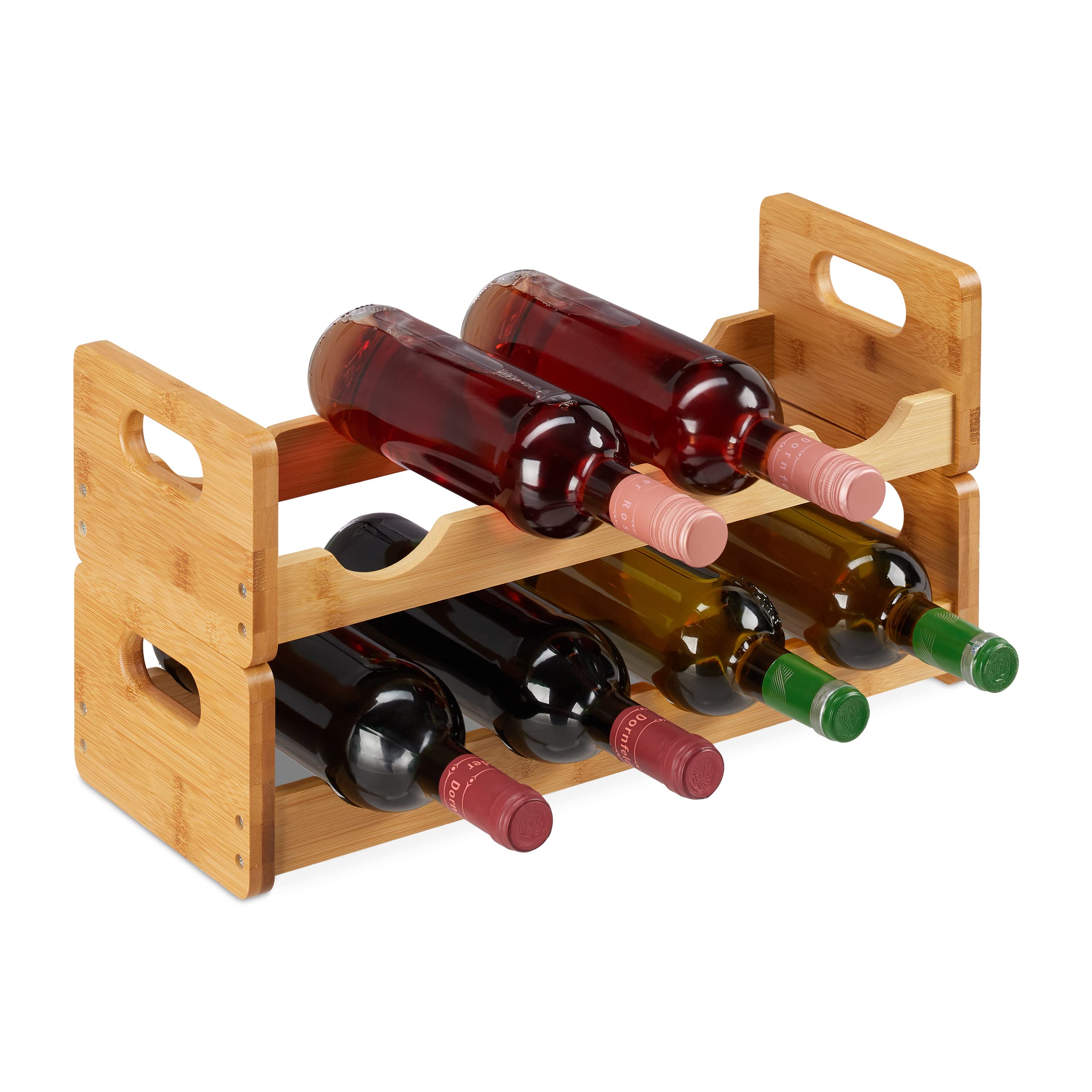 Relaxdays Wine Rack, Compact Wine Storage For 8 Bottles, Bamboo Bottle Shelf, HWD 24 x 47 x 18 cm, Natural Wood