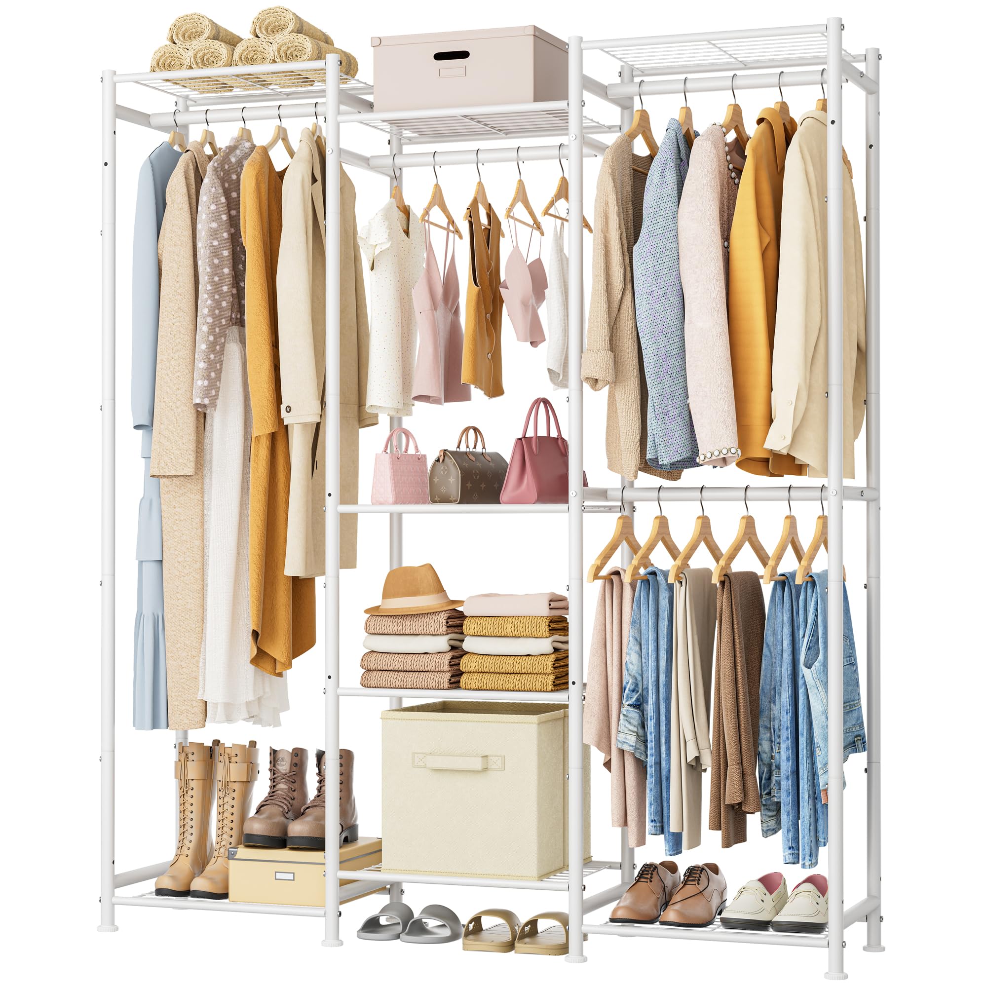 Photo 1 of HOMIDEC Wardrobe Closet, 4 Hanging Spaces Portable Clothes Rack,Free Standing Closet Organizer and Storage System with Hanging Rods,Clothing Rack Suitable for Cloakroom,Bedroom,Entrances,etc.White