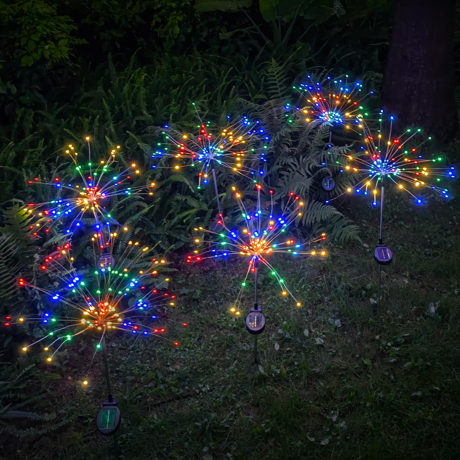 Photo 1 of ***(parts only/ only 2 work)***DONGULI Outdoor Solar Garden Lights, 120 LEDs 8 Lighting Modes 6 Packs Waterproof Solar Fireworks Light Sparklers for Patio Walkway Yard Courtyards Pathway Christmas Party Decorations