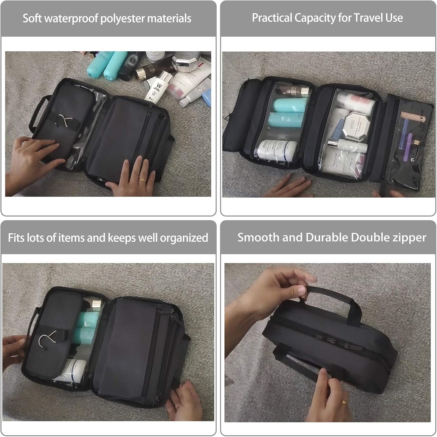 Travel Toiletry Bag with Hanging Hook, Waterproof Makeup Cosmetic Travel Bag Organizer for Toiletries and Accessories, Perfect Bathroom Bag for Women/Men…: Clothing