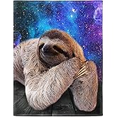 HommomH Sloth Blanket for Adults Kids, Funny Animal Theme Space Galaxy Background, Soft Cozy Fleece Throw Blankets for Couch Bed, Blue and Purple, 60"x80"