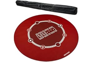 GEM POKER Round Poker Mat for Texas Holdem, Portable Poker Table Top with Water Repellency, Hemmed Edges, Noise Reduction, Carrying Bag Included for Poker Games, Casino, Haven Red