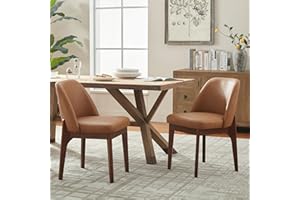 VKNOW Modern Dining Chairs Set of 2, Faux Leather Kitchen Chairs with Wood Legs, Upholstered Side Chair for Kitchen Dining Room, Brown