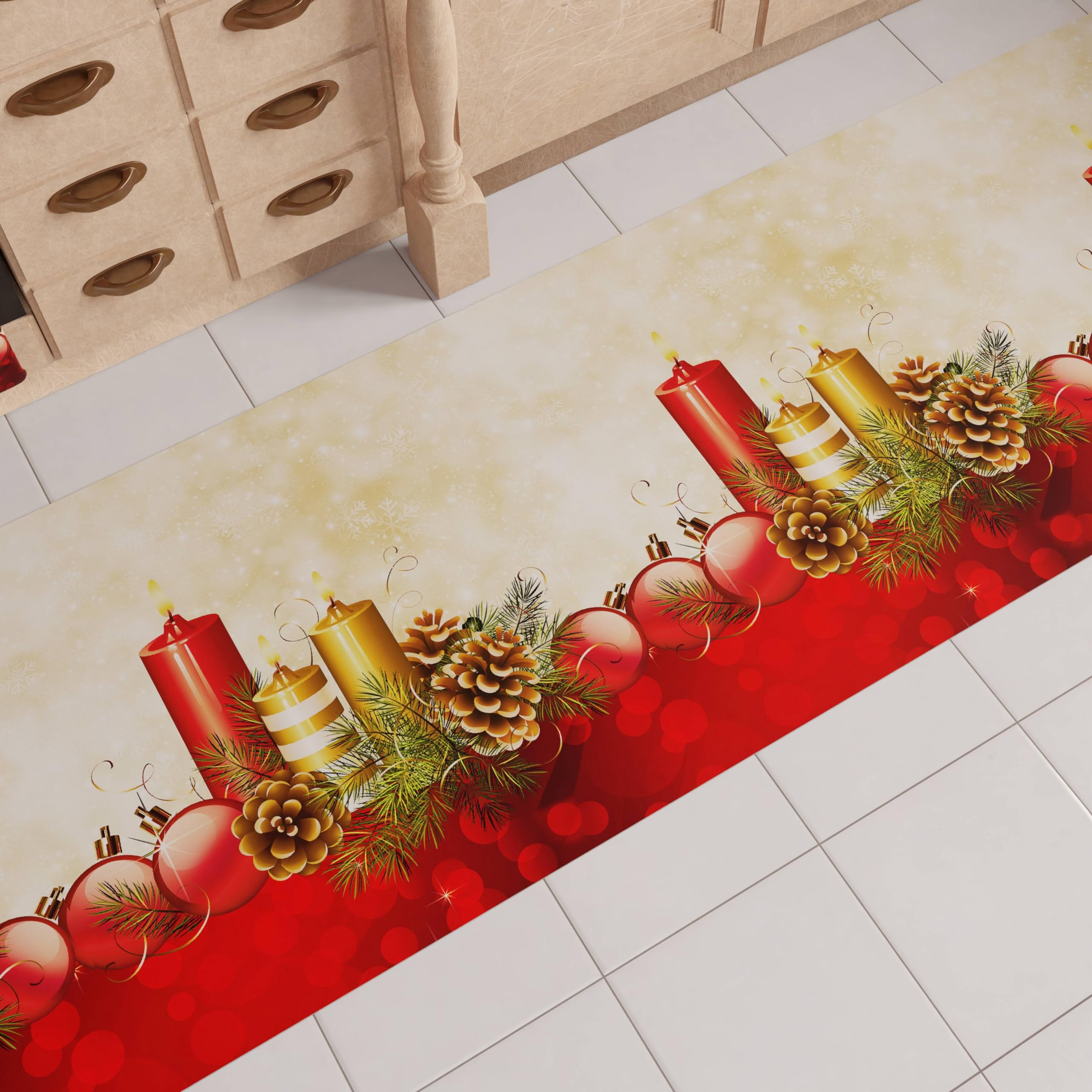 PETTI Artigiani Italiani - Christmas Kitchen Rug, Christmas Kitchen Runner, Non-Slip and Washable Christmas Kitchen Rug, Christmas Rug 52x380 cm Candles, Made in Italy