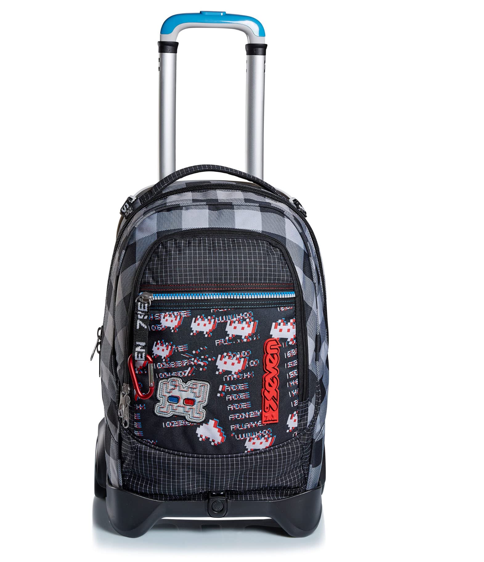 Seven Rolling backpack, JACK-2WD SPACE CHECK, Wheeled Book Bag, 3 in 1, Detachable Backpack + Trolley, for Teen, Girls&Boys, For School, Sport, Free Time, Laptop Sleeve, Italian Design, black