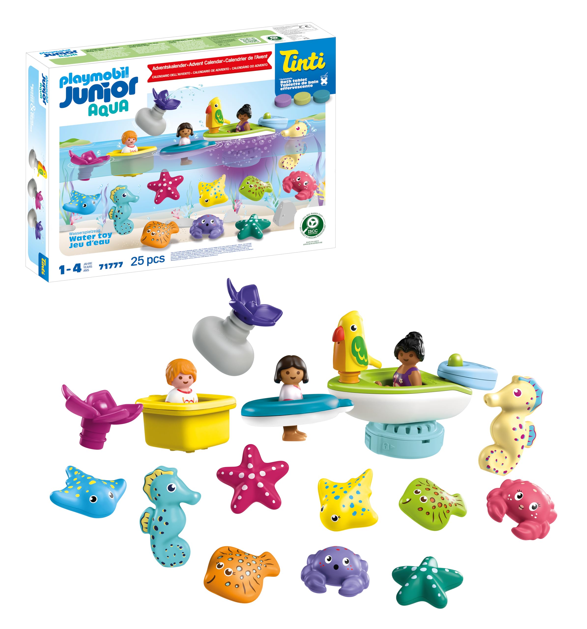 PLAYMOBIL JUNIOR and Tinti - Colourful Bathing Fun Advent Calendar - Sustainable Advent Calendar with Water Toys - Daily Surprises for Children from 1 Year - Excellent Christmas Gift - 71777