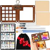 Mini Watercolor Paint Set, Pocket Watercolor Travel Set, Portable Travel Watercolor Palette Kit with Paint, Brush, Sketchbook, Copper Clip and Storage Bag for Beginners Artists Painting Enthusiasts