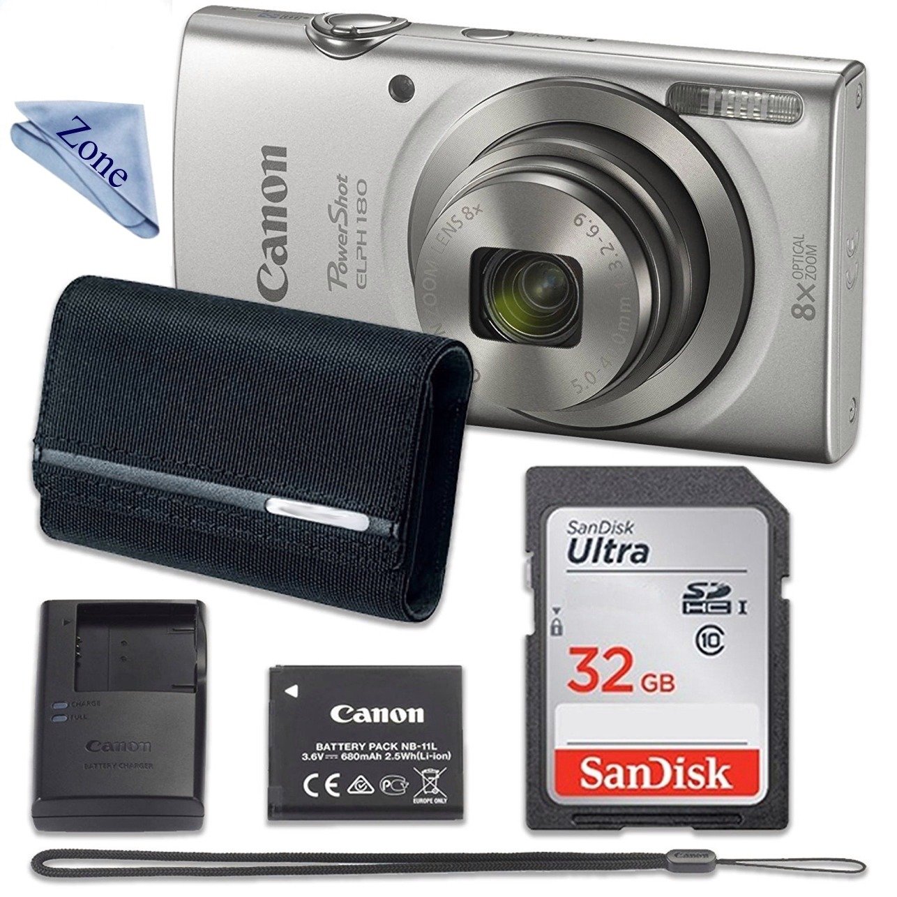 B077v1qsrk Gbメモリ 32 With 180デジタルカメラ シルバー Canon Psc 70ケース 布 Canon Powershot Elph コンパクト パーティを彩るご馳走や