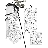Microfiber Golf Towels for Golf Bags & Carts - Premium Weave Waffle & Ball Towels with Carabiner Clip, Essential Accessories for Men, Women and Kids, Golfer Gifts, Set of 2 (Golf Doodles)
