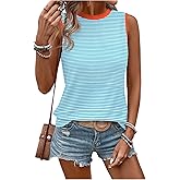 WDIRARA Women's Striped Tank Tops Contrast Trim Crew Neck Sleeveless Tops