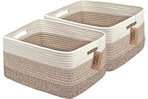 COMFY-HOMI 2 pcs Large Storage Baskets for Shelves, Laundry Basket, Woven Rope Basket, Closet Organizer Bins for Clothes Blan