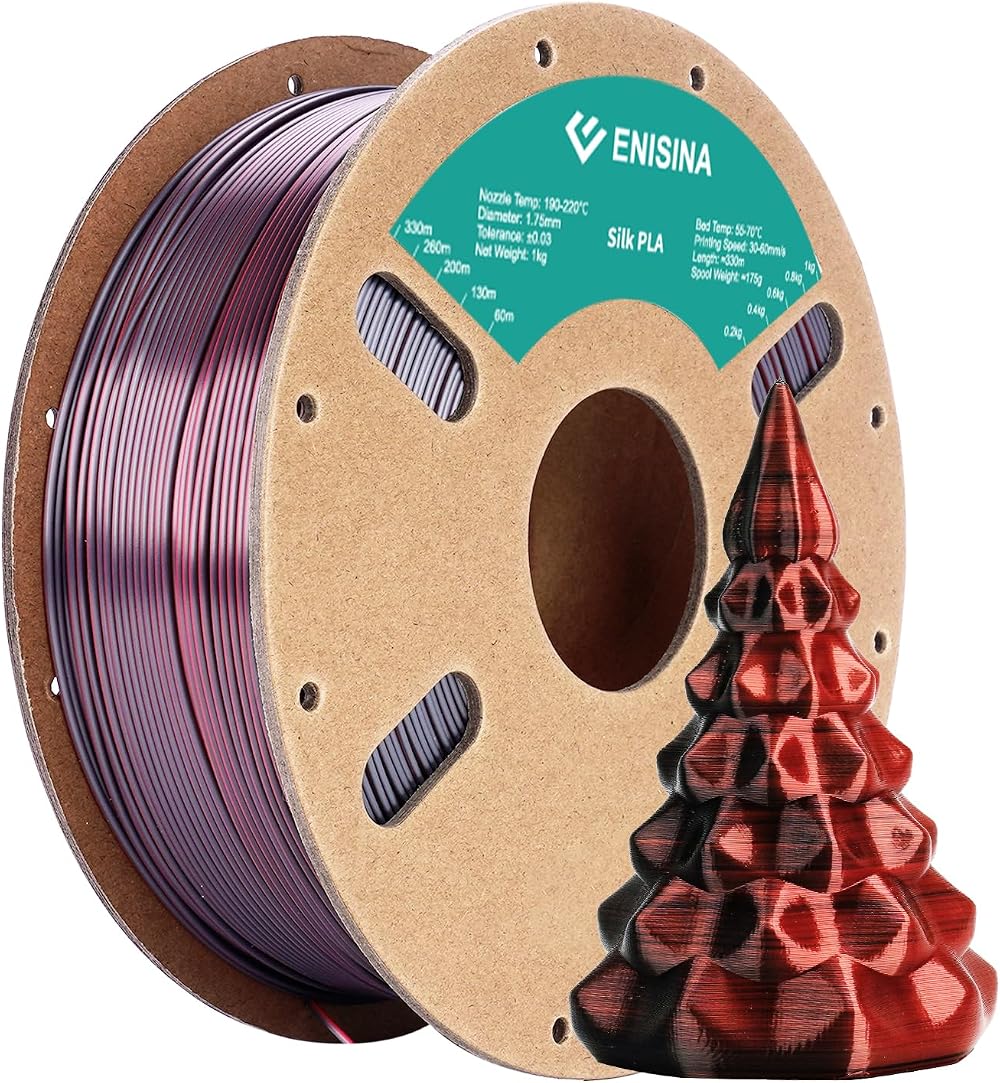 Enisina Silk PLA Filament 1.75mm Black&Red Shiny Clog-Free 1kg +/-0.03mm