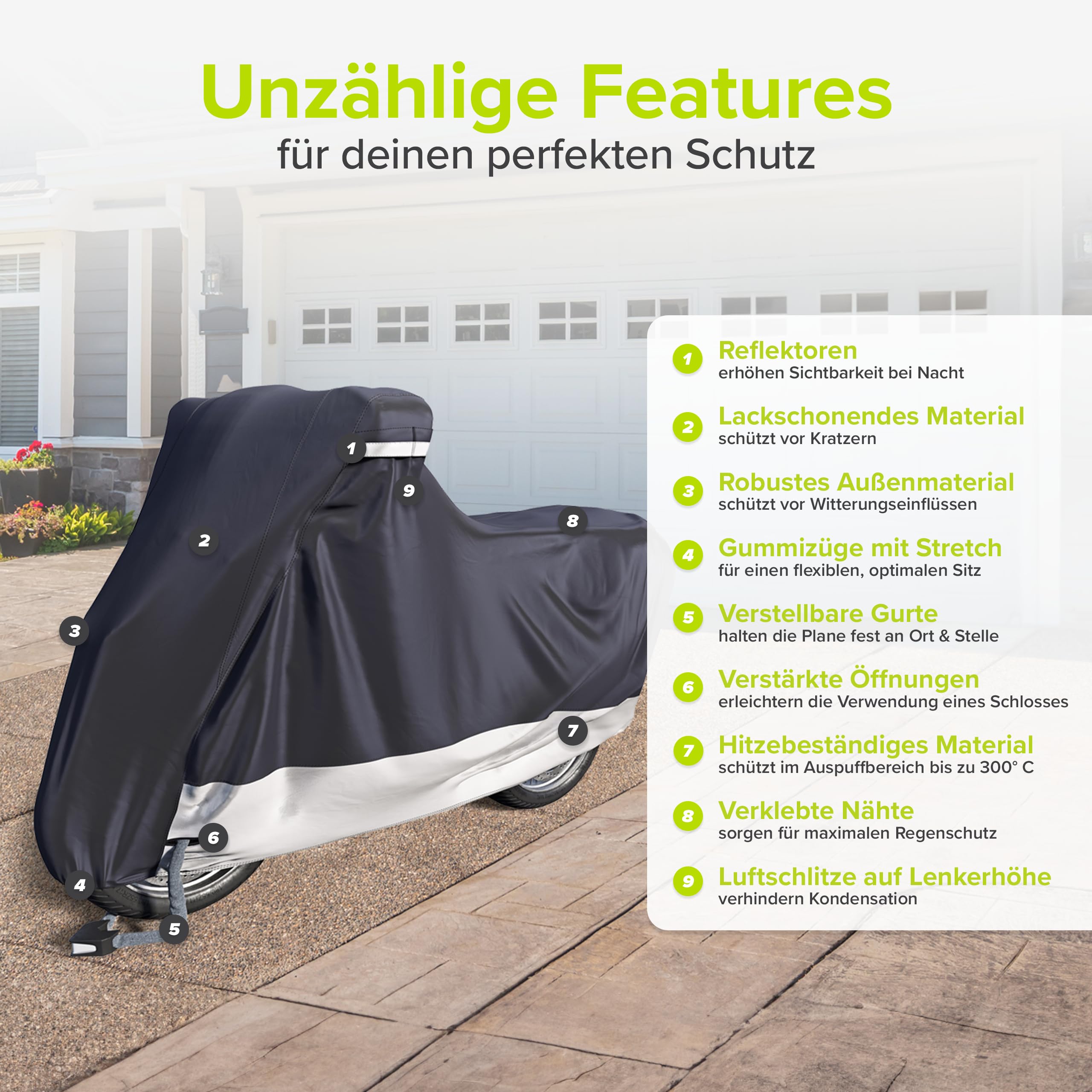 VELMIA Motorrad Abdeckplane - Extrem Hitzebeständig Bis 300° - Winterfest für In- & Outdoor, Vespa, Moped - Motorradgarage 3