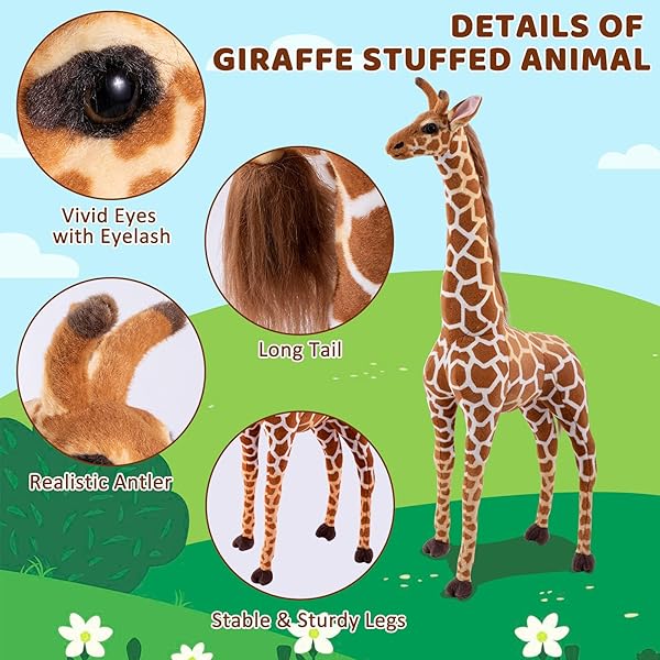 OHKIDS 47” LARGE GIRAFFE STUFFED ANIMAL SET, GIANT GIRAFFE PLUSH TOYS WITH BIRDS, LEAVES, BASKET, TALL GIRAFFE TOY STANDING LIFELIKE, GIFT FOR KIDS NURSERY BABY SHOWER PARTY