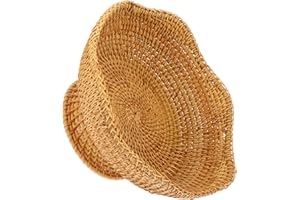 JOINPAYA Vintage Vietnamese Rattan Fruit Basket with Pedestal, Medium 25cm Woven Desktop Organizer for Bread,