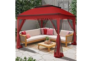 Joyside 11'x11' Pop Up Gazebo for Patios Gazebo Canopy Tent with Sidewalls Outdoor Gazebo with Mosquito Netting Pop Up Canopy Shelter Wedding Tent (Red)