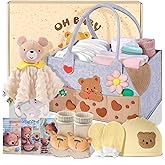 Coralogo Baby Shower Gift Basket - Baby Gift Set with Diaper Caddy, Gifts for New Mom, Gender Reveal Gifts, New Born Essential Include Security Blanket Hat Bib Socks Mittens, Boy & Girl
