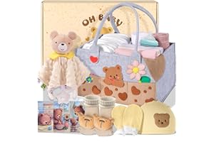 Coralogo Baby Shower Gift Basket - Baby Gift Set with Diaper Caddy, Gifts for New Mom, Gender Reveal Gifts, New Born Essential Include Security Blanket Hat Bib Socks Mittens, Boy & Girl
