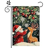Winter Gnome Garden Flag for Outside Christmas Reindeer Snowflake Welcome Yard Flag 12x18 Inch Double Sided Burlap Holiday Farmhouse Outdoor Flag Home Decoration